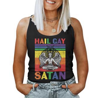 Retro Lgbt Rainbow Flag Hail Gay Satan Lgbt Goth Gay Pride Women Tank Top - Monsterry UK