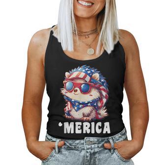 Retro 'Merica Hedgehog Dad Mom 4Th Of July Women Tank Top - Monsterry