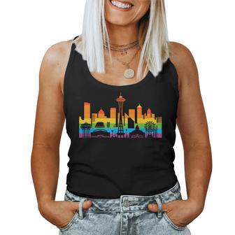 Retro Seattle Skyline Rainbow Lgbt Lesbian Gay Pride Seattle Women Tank Top - Monsterry DE
