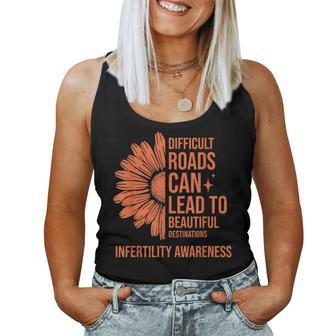 Retro Sunflower Infertility Awareness Week Orange Ribbon Women Tank Top - Monsterry