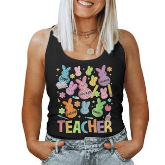 Retro Teacher Of Sweet Bunny Apparel Cute Teacher Easter Day Women Tank Top - Seseable