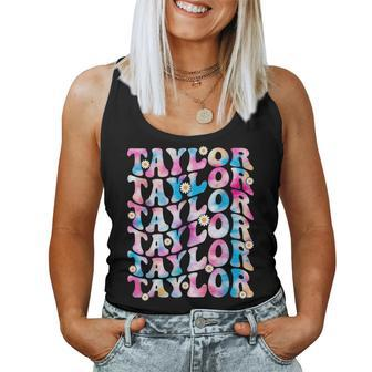 Retro Tie Dye Taylor First Name Personalized Groovy Birthday Women Tank Top - Seseable