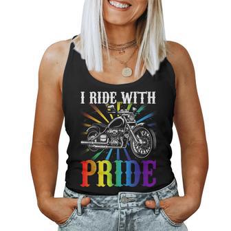 I Ride With Pride Gay Biker Rainbow Motorcycle Lover Queer Women Tank Top - Monsterry CA