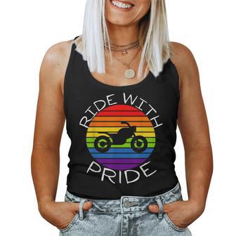 Ride With Pride Gay Bikers Lgbt Month Vintage Retro Rainbow Women Tank Top - Monsterry AU