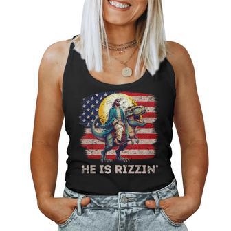 He Is Rizzen Jesus Has Rizzen Retro Christian Dinosaur Women Tank Top - Seseable