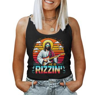 He Is Rizzin Easter Christian Jesus Jesus Guitarist Women Tank Top - Seseable