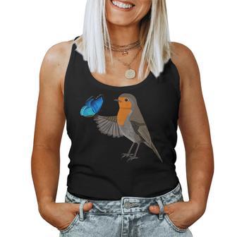 Robin With Blue Butterfly Bird Animal Biologist Women Tank Top - Monsterry