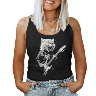 Rock Cat Playing Guitar Guitar Cat Womens Women Tank Top - Thegiftio UK