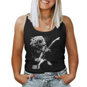 Rock Cat Playing Guitar Guitar Cat Womens Women Tank Top | Mazezy