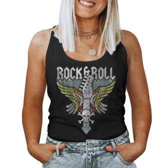 Rock Guitar Music Lover Vintage Guitarist Band Wings Skull Women Tank Top - Monsterry UK