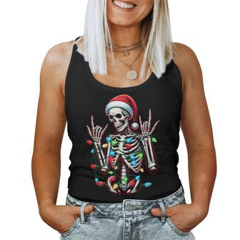 Rock N Roll Sign Hand Skeleton Santa Christmas Women Women Tank Top - Thegiftio UK