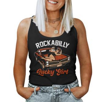 Rockabilly Lucky Girl Classic Old Car Retro Pin Up Girl Women Tank Top - Monsterry UK
