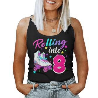 Rollin' Into 8 Roller Skating Rink 8Th Birthday Party Girls Women Tank Top - Monsterry CA