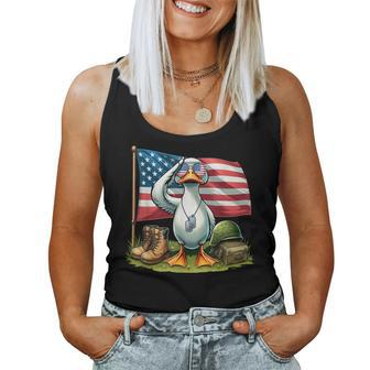 Salute Duck American Usa Flag Memorial Day 4Th Of July Women Tank Top - Monsterry UK