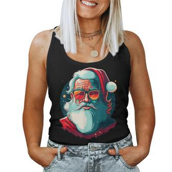 Santa Face Retro Sunglasses Christmas Xmas Women Women Tank Top | Mazezy