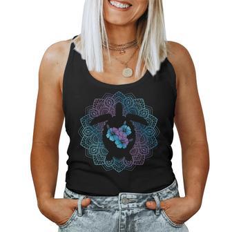 Sea Turtle Mandala Ocean Animal Tropical Hawaiian Hibiscus Women Tank Top - Seseable