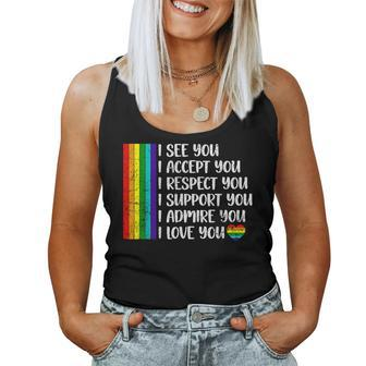 I See Love Accept You Lgbtq Gay Rainbow Pride Flag Women Tank Top - Monsterry CA