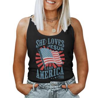 She Loves Jesus And America Too Fourth Of July Women Women Tank Top - Monsterry UK