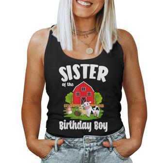 Sister Of The Birthday Boy Farm Animal Bday Party Women Tank Top - Monsterry CA