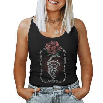 Skeleton Hand Rose Red Flower Gothic Tattoo Skull Occult Women Tank Top - Monsterry DE