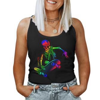 Skeleton On Skateboard Rainbow Skater Graffiti Skateboarding Women Tank Top - Monsterry AU