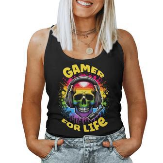 Skull Wearing Headphones Grunge N Gamer Rainbow Graffiti Women Tank Top - Monsterry DE