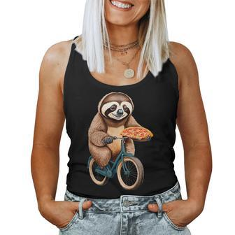 Sloth Riding A Bicycle Eating Pizza I Love Sloth And Pizza Women Tank Top - Thegiftio UK