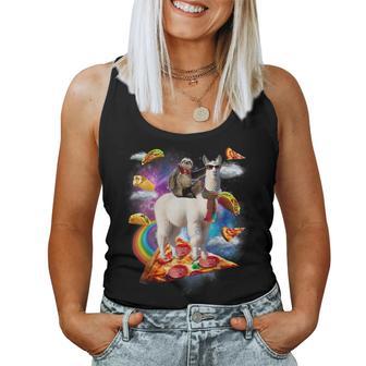 Sloth Riding Llama Galaxy Pizza Taco Burrito Women Tank Top - Thegiftio UK