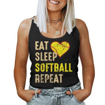 Softball Eat Sleep Softball Repeat Girls Softball Women Tank Top - Seseable