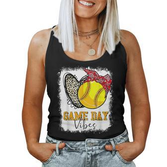Softball Game Day Vibes Leopard Heart Headband Mom Bleached Women Tank Top - Thegiftio UK