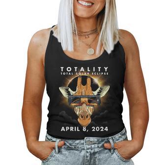 Solar Eclipse 2024 Giraffe Wearing Eclipse Glasses Women Tank Top - Monsterry UK