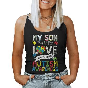 My Son Taught Me Love Needs No Words Autism Dad Mom Women Tank Top - Monsterry