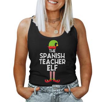 Spanish Teacher Elf Matching Family Group Christmas Pajama Women Tank Top - Monsterry