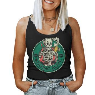 Staying Alive Skeleton Drinking Coffee Skeleton And Coffee Women Tank Top - Monsterry AU