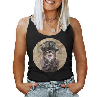 Steampunk Cat & Soft Lightweight 6554 Women Tank Top - Monsterry