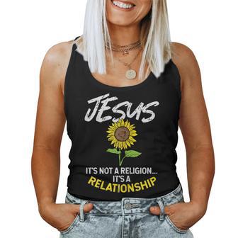 Sunflower Jesus Not Religion Relationship God Christian Women Tank Top - Monsterry