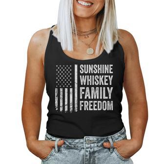 Sunshine Whiskey Family & Freedom Usa Flag Summer Drinking Women Tank Top - Monsterry