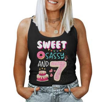 Sweet Sassy And Seven 7Th Birthday Girl Donut 7 Year Old Kid Women Tank Top - Seseable