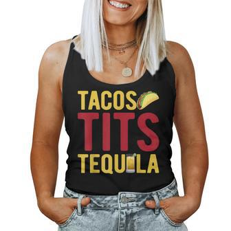Tacos Tits Tequila Drinking Graphic Women Tank Top - Monsterry