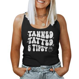 Tanned Tatted And Tipsy Groovy Beach Summer Vacation Women Tank Top - Monsterry AU