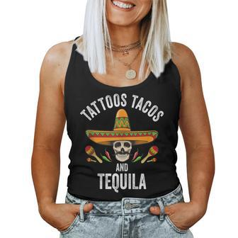 Tattoos Tacos Tequila Mexican Skull Cinco De Mayo Women Tank Top - Monsterry UK