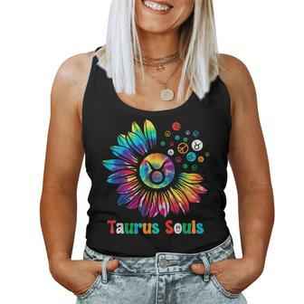 Taurus Souls Zodiac Tie Dye Sunflower Peace Sign Groovy Women Tank Top - Monsterry CA