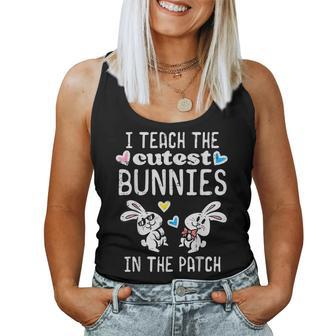 I Teach Cutest Bunnies Patch Easter Teacher Spring Women Women Tank Top - Seseable