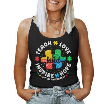 Teach Love Inspire Hope Be Kind Autism Awareness Month Women Tank Top - Seseable