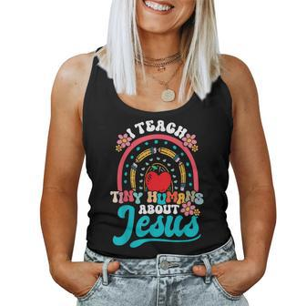 I Teach Tiny Humans About Jesus Christian Teacher Groovy Women Tank Top - Monsterry