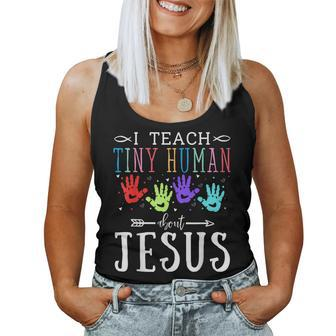 I Teach Tiny Humans About Jesus Teacher Sunday School Squad Women Tank Top - Thegiftio UK