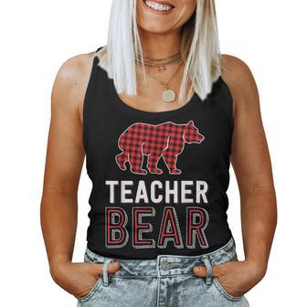 Teacher Bear Red Buffalo Plaid Matching Teacher Christmas Women Tank Top - Monsterry CA