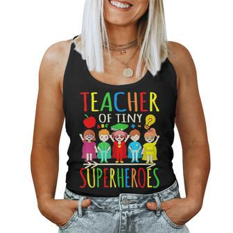 Teacher Of Tiny Superheroes First Day Back To School Graphic Women Tank Top - Thegiftio UK