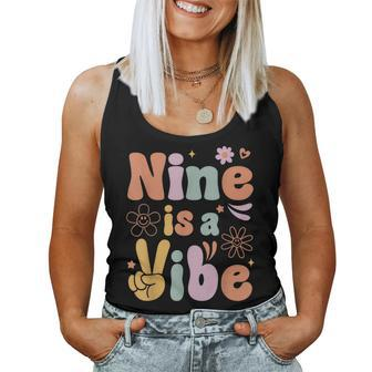 Ten Is A Vibe 9Th Birthday Groovy Boys Girls 9 Years Old Women Tank Top - Monsterry CA