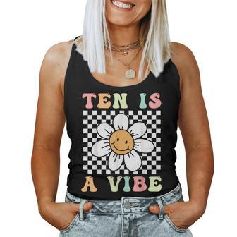 Ten Is A Vibe Cute Groovy 10Th Birthday Party Daisy Flower Women Tank Top - Seseable